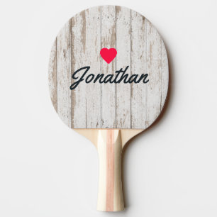 Witgekalkt Houten Planken Vintage Hart Handtekenin Tafeltennisbatje
