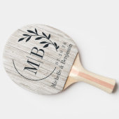 Witgeschilderd Houten Blad Bruilofts Monogram Tafeltennisbatje (Zijkant)
