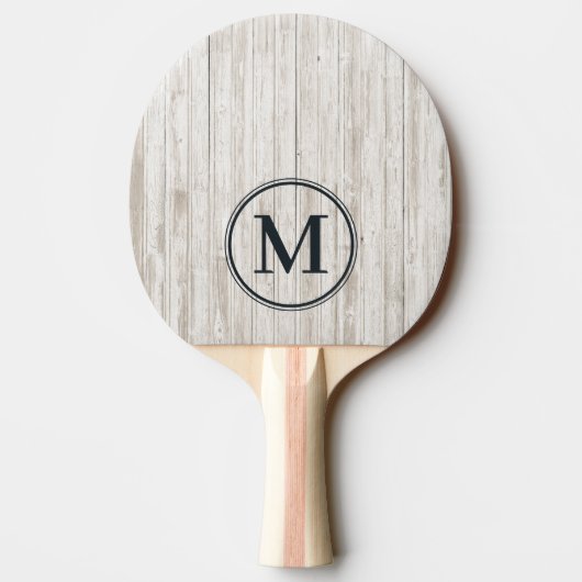 Witgeschilderd Houten Monogram Tafeltennisbatje (Achterkant)