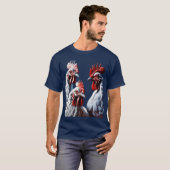 Witgevederde Drie-Franse-Hennen T-shirt (Voorkant volledig)