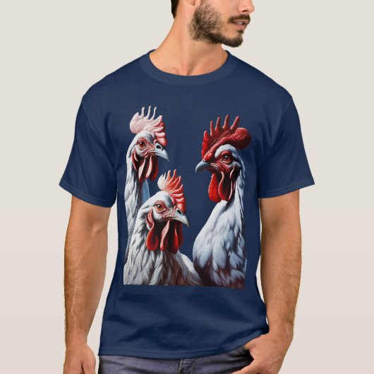 Witgevederde Drie-Franse-Hennen T-shirt (Voorkant)