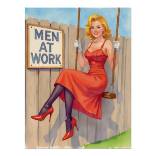 Witgirl uit de Retro Pin-Up - "Mannen aan het Werk Perfect Poster