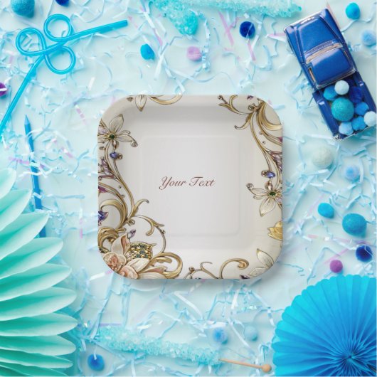 Witgoud bloemenpapier Bord (Feest)