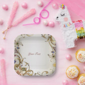 Witgoud bloemenpapier Bord (Feest)