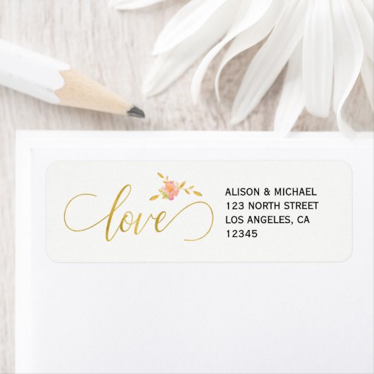 Witgoud chique bloemenliefde script bruiloft rsvp etiket (Insitu)