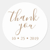 Witgoud dank u elegante bruiloft ronde sticker (Voorkant)