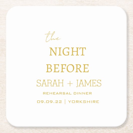 Witgoud de avond voor repetitie diner feest kartonnen onderzetters (Voorkant)