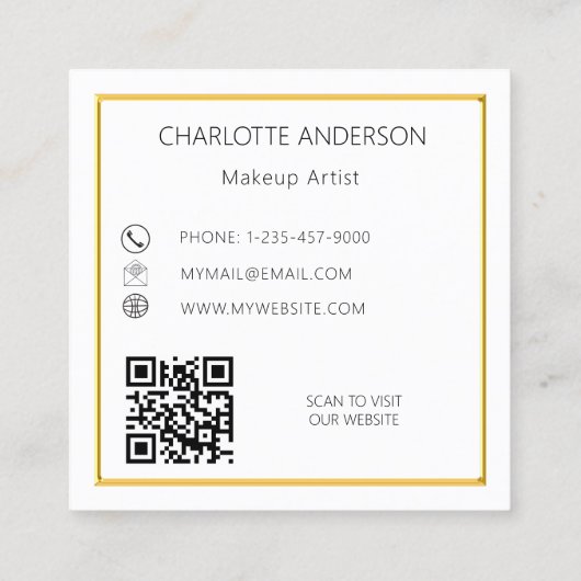 Witgoud elegante minimalistische QR-code Vierkante Visitekaartje (Achterkant)
