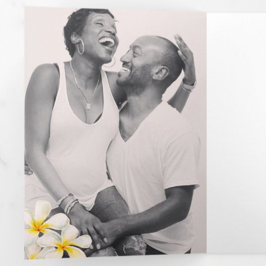 Witgoud Frangipani bloemen bruiloft Drieluik Programma (Binnenzijde eerst)