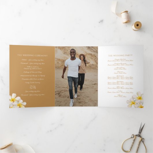 Witgoud Frangipani bloemen bruiloft Drieluik Programma (Binnen)