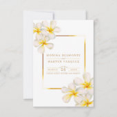 Witgoud Frangipani bloemen bruiloft RSVP Kaartje (Voorkant)