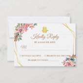 Witgoud geometrische bloemenkrans Chinese bruiloft RSVP Kaartje (Voorkant)