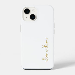 Witgoud minimalistisch script handtekening monogra iPhone 14 hoesje
