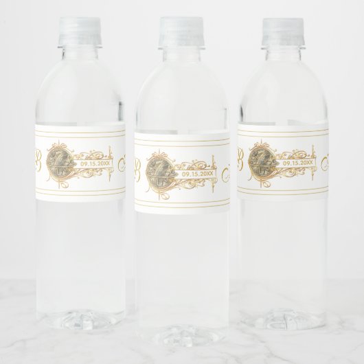  witgoud monogram bruiloft waterfles etiket (Flessen)