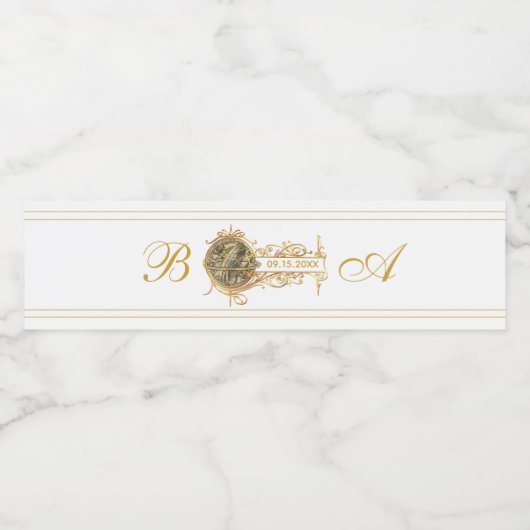  witgoud monogram bruiloft waterfles etiket (Enkel label)