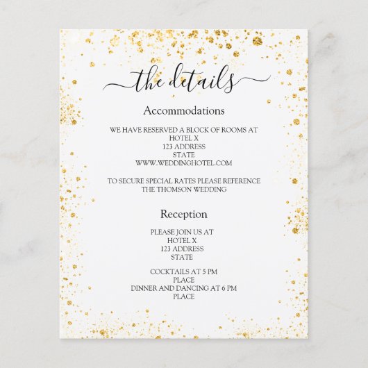 Witgoud sparkles bruiloft programma details flyer (Voorkant)