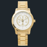 Witgoud Wet Gerechtigheid Logo Monogram Horloge<br><div class="desc">Koele gouden tinten elegante justitie logo met laurierkrans,  justitieschaal en een aanpasbare naam. Een elegant ontwerp voor officieren van justitie.</div>