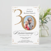 Witgouden 30e trouwjubileum kalligrafie kaart (Staand voorkant)