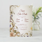 Witgouden bloemen sparen de datum save the date (Staand voorkant)