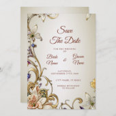 Witgouden bloemen sparen de datum save the date (Voorkant / Achterkant)