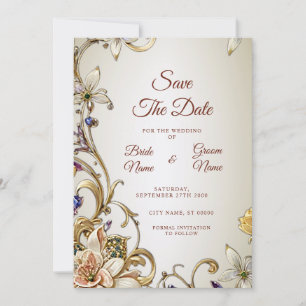 Witgouden bloemen sparen de datum save the date