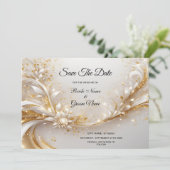 Witgouden bloemen sparen de datum save the date (Staand voorkant)