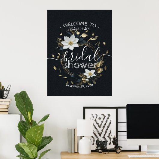 Witgouden bloemenkrans Vrijgezellenfeest Welkom Poster (Thuiskantoor)