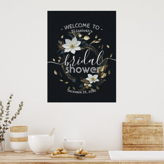 Witgouden bloemenkrans Vrijgezellenfeest Welkom Poster (Keuken)