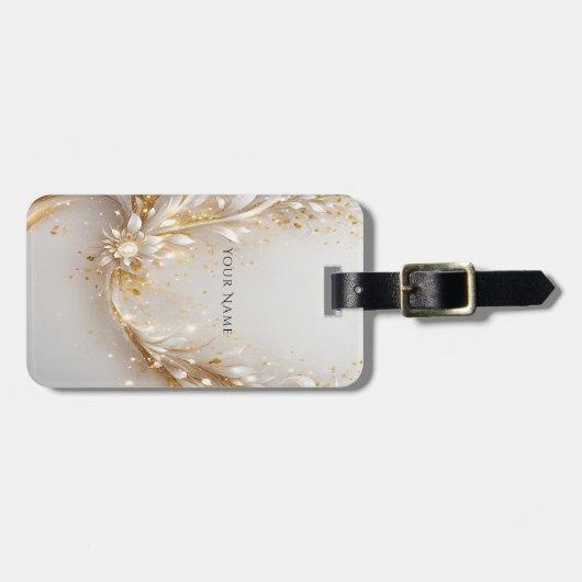 Witgouden bloemig Bagagelabel (Voorkant horizontaal)