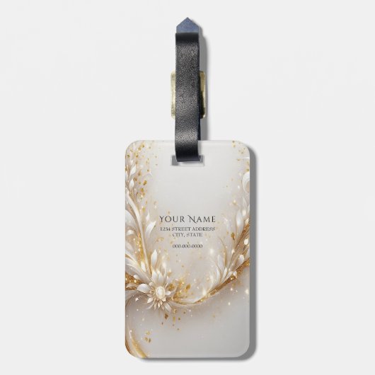 Witgouden bloemig Bagagelabel (Achterkant verticaal)