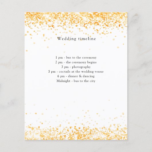 Witgouden confetti bruiloft programma details (Achterkant)