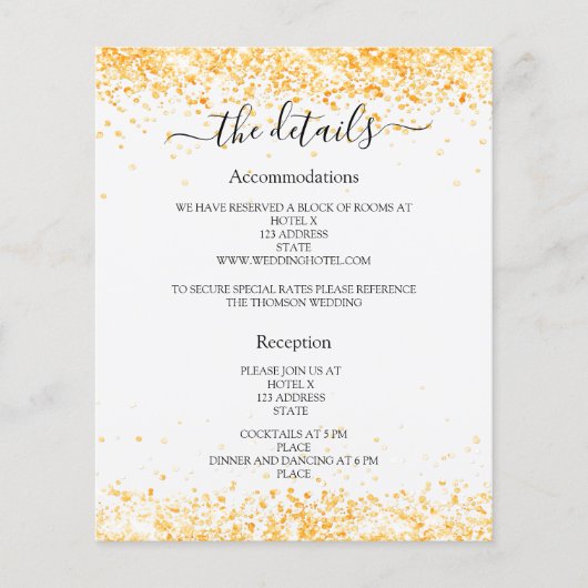 Witgouden confetti bruiloft programma details (Voorkant)