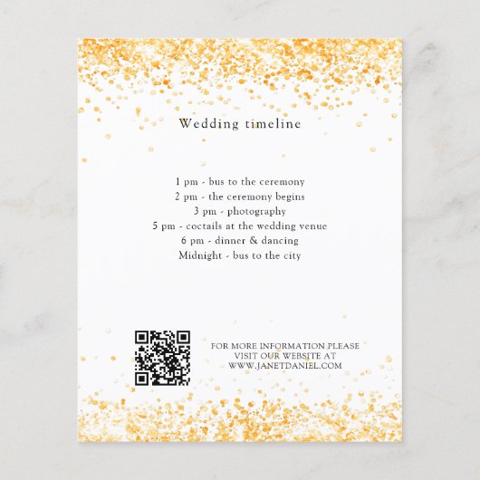 Witgouden confetti bruiloft programma details QR Flyer (Achterkant)