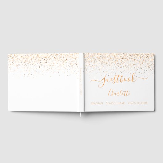 Witgouden confetti monogram afstudeerfeest gastenboek (Volledig)