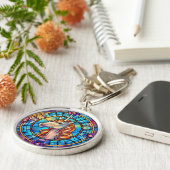 Witgouden eenhoorn Glas in lood Sleutelhanger (Zijkant)