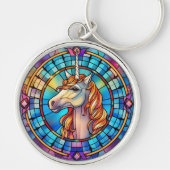 Witgouden eenhoorn Glas in lood Sleutelhanger (Voorkant)