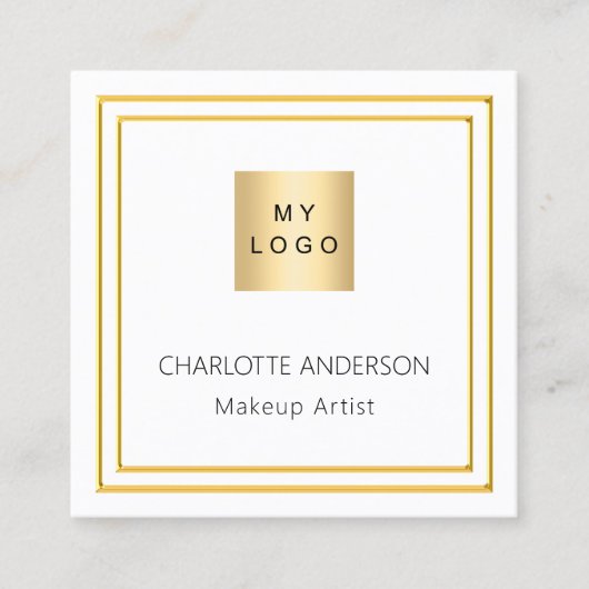 Witgouden elegante logo QR-code Vierkante Visitekaartje (Voorkant)