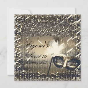 Witgouden en bronzen Masquerade-masker verjaardags Kaart