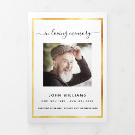 Witgouden foto elegante driezijdige rouwkaart drieluik aankondiging