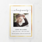 Witgouden foto elegante driezijdige rouwkaart drieluik aankondiging (Cover)