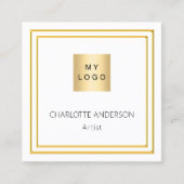 Witgouden foto elegante logo QR code Vierkante Visitekaartje (Voorkant)