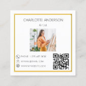 Witgouden foto elegante logo QR code Vierkante Visitekaartje (Achterkant)