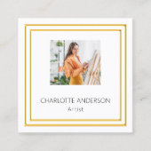 Witgouden foto elegante QR-code Vierkante Visitekaartje (Voorkant)