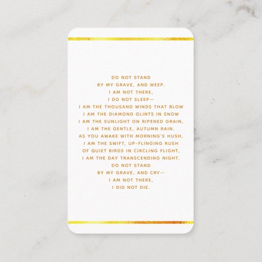 Witgouden foto elegante uitvaart gebedskaart visitekaartje (Achterkant)