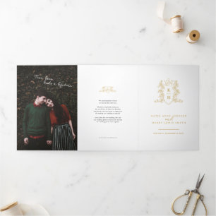 Witgouden foto kroon monogram bruiloft drieluik programma
