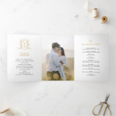 Witgouden foto kroon monogram bruiloft drieluik programma (Binnen)