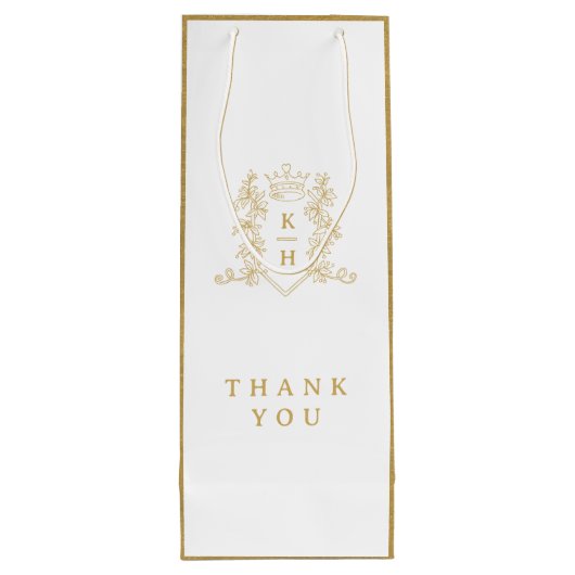 Witgouden foto kroon monogram bruiloft wijn cadeautas (Achterkant)