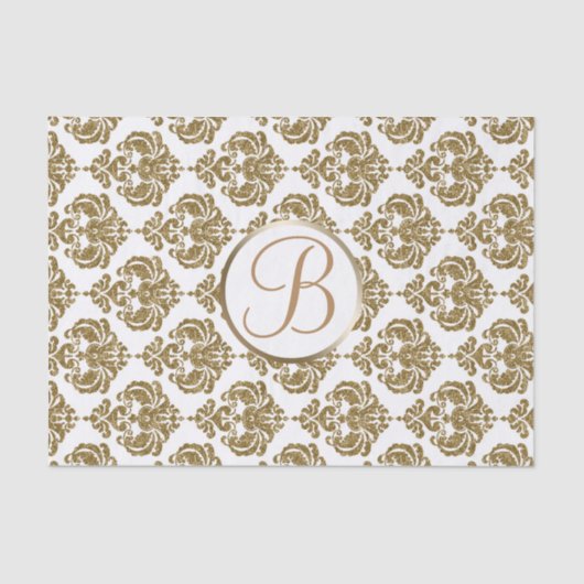 Witgouden Glam Damask Monogram Letter Initiaal Tissuepapier (Voorkant)