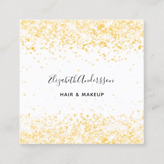 Witgouden glitter foto qr code vierkante visitekaartje (Voorkant)