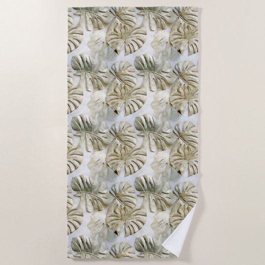 Witgouden groene tropische bladeren strandlaken (Voorkant)